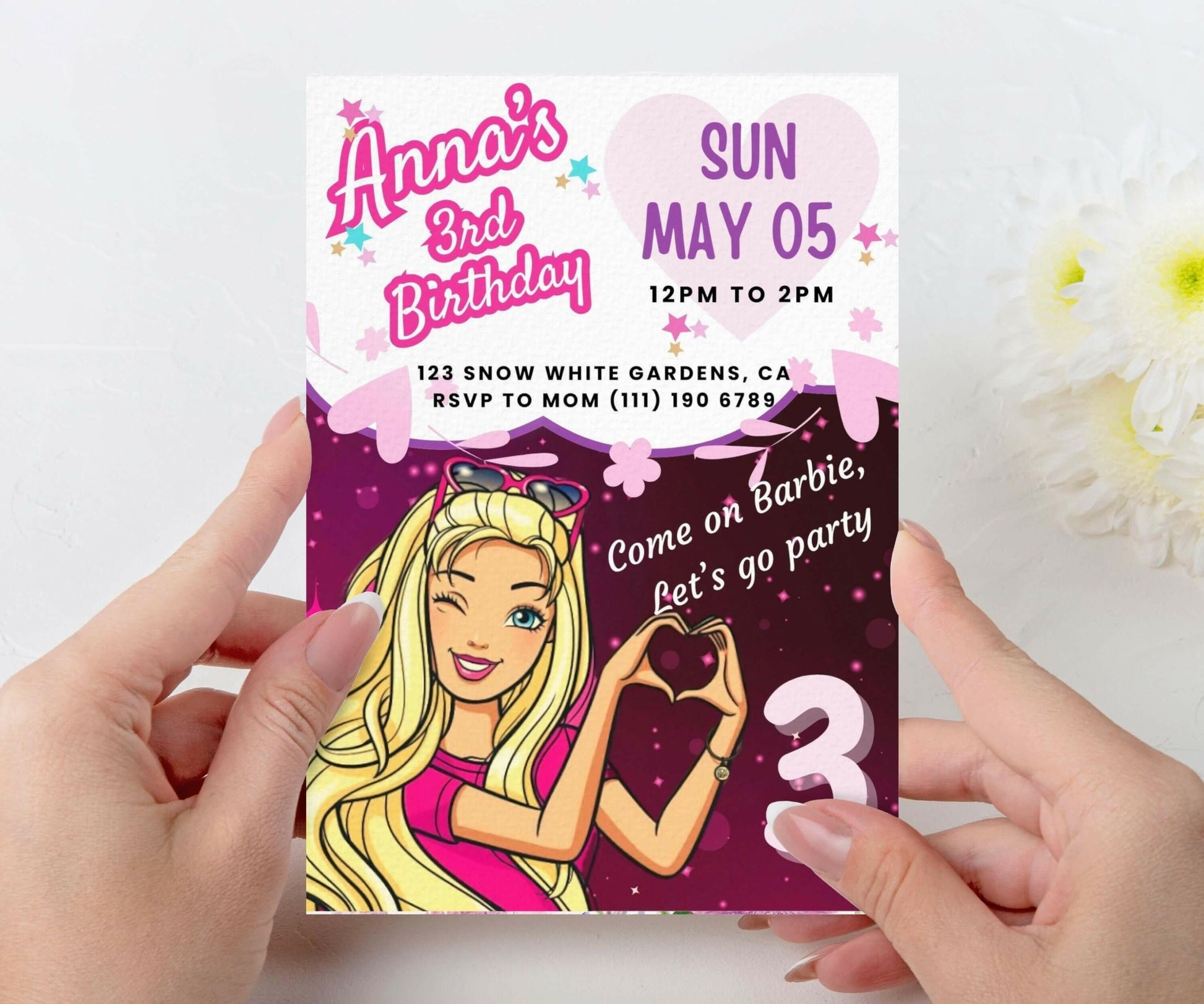 Pack of 4 - Girls Barbie Frozen First Birthday Decor Pink Blue 1st Girls Printable Invitation Template ElegantPartyInvites