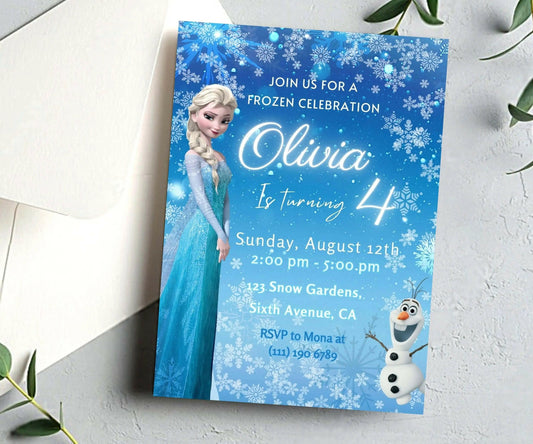 Frozen Elsa Birthday Invitation Digital Download Template Instant Printable Winter Snow Princess Birthday Party Boy and Girl Kids Editable ElegantPartyInvites