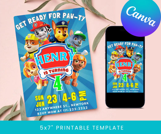 Paw Patrol Birthday Invitation Digital Download Template Instant Printable cats Paw-ty Party Boy and Girl Kids Editable ElegantPartyInvites